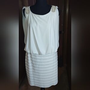 Xscape White Ponti Knit Mini Cocktail Dress